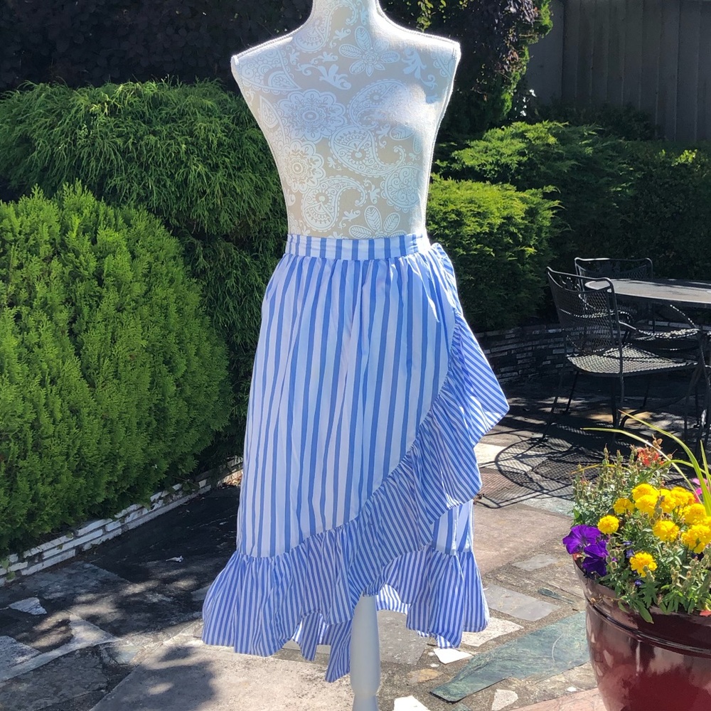 Who What Wear Blue Stripe Wrap Skirt